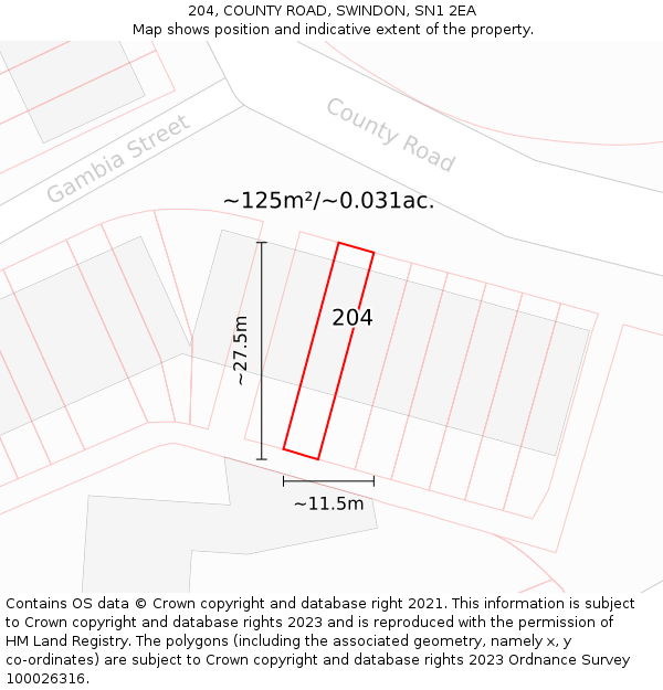 204, COUNTY ROAD, SWINDON, SN1 2EA: Plot and title map