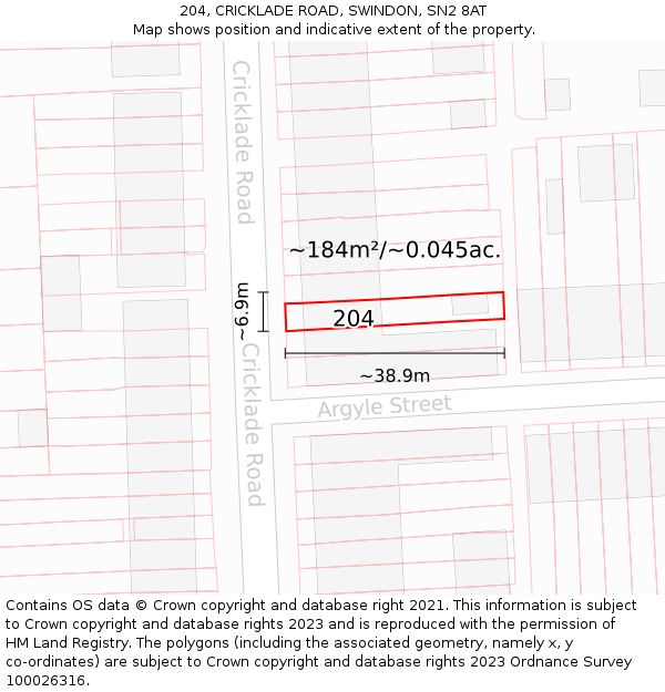 204, CRICKLADE ROAD, SWINDON, SN2 8AT: Plot and title map