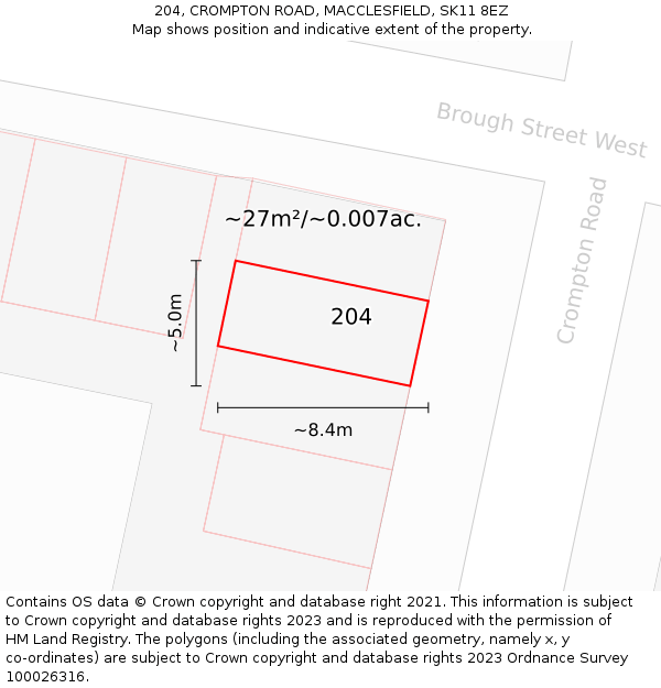 204, CROMPTON ROAD, MACCLESFIELD, SK11 8EZ: Plot and title map