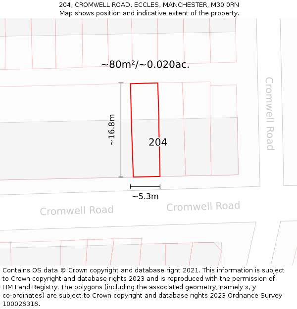 204, CROMWELL ROAD, ECCLES, MANCHESTER, M30 0RN: Plot and title map