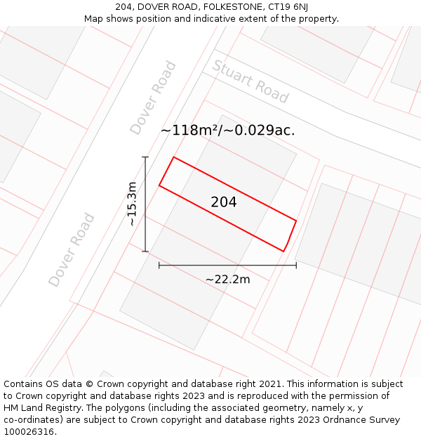 204, DOVER ROAD, FOLKESTONE, CT19 6NJ: Plot and title map