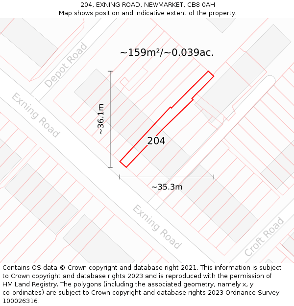204, EXNING ROAD, NEWMARKET, CB8 0AH: Plot and title map