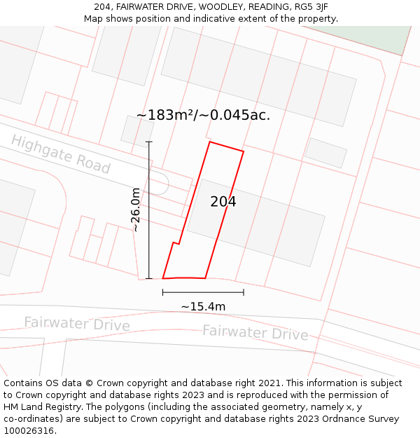 204, FAIRWATER DRIVE, WOODLEY, READING, RG5 3JF: Plot and title map