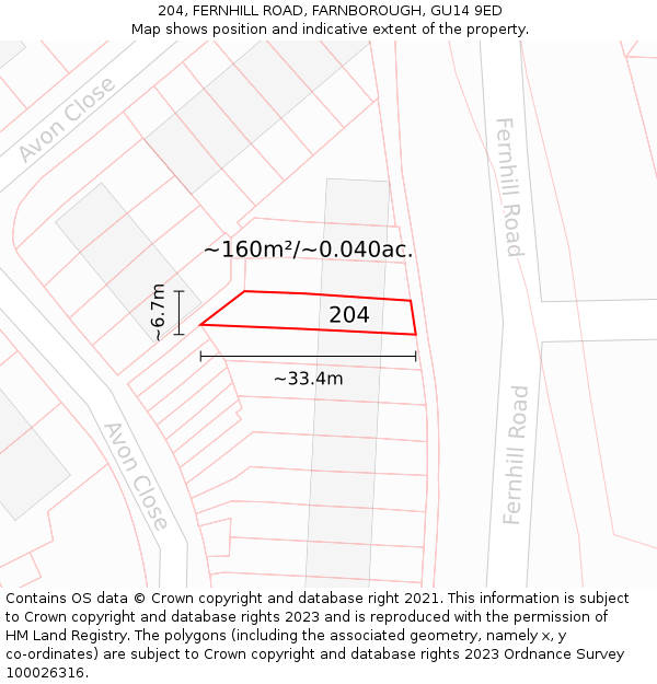 204, FERNHILL ROAD, FARNBOROUGH, GU14 9ED: Plot and title map