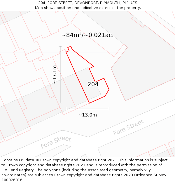 204, FORE STREET, DEVONPORT, PLYMOUTH, PL1 4FS: Plot and title map
