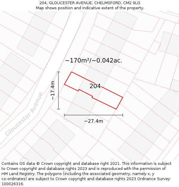 204, GLOUCESTER AVENUE, CHELMSFORD, CM2 9LG: Plot and title map