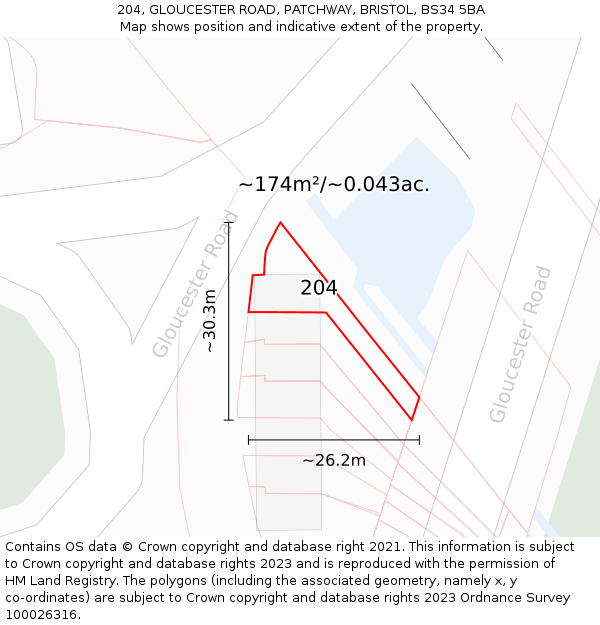204, GLOUCESTER ROAD, PATCHWAY, BRISTOL, BS34 5BA: Plot and title map