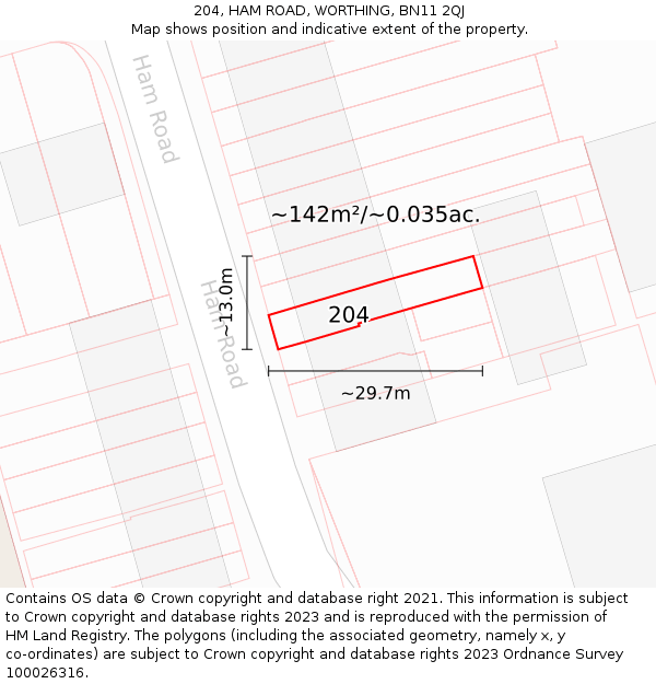 204, HAM ROAD, WORTHING, BN11 2QJ: Plot and title map
