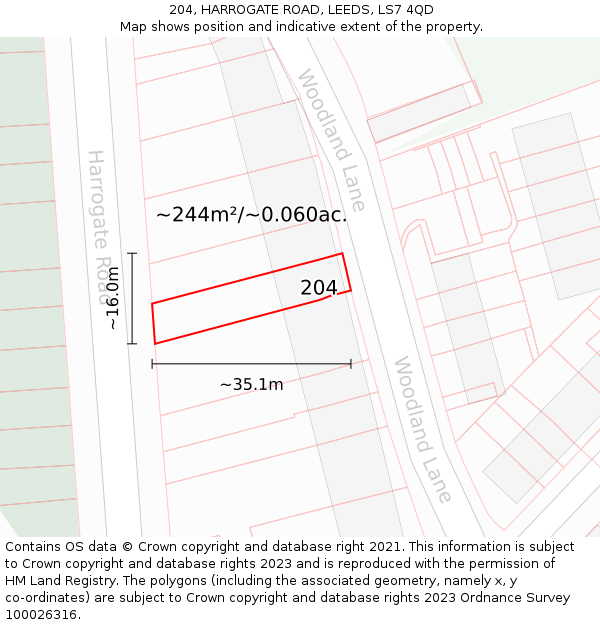 204, HARROGATE ROAD, LEEDS, LS7 4QD: Plot and title map