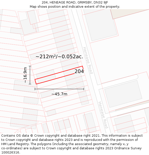 204, HENEAGE ROAD, GRIMSBY, DN32 9JF: Plot and title map