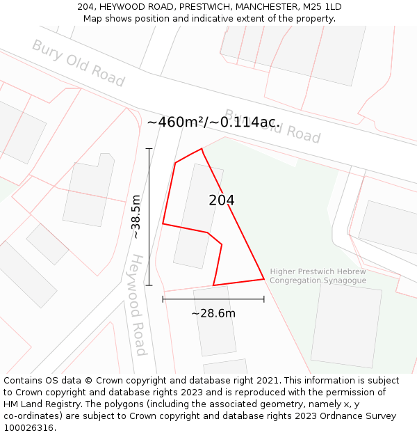 204, HEYWOOD ROAD, PRESTWICH, MANCHESTER, M25 1LD: Plot and title map