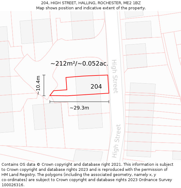 204, HIGH STREET, HALLING, ROCHESTER, ME2 1BZ: Plot and title map