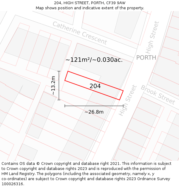 204, HIGH STREET, PORTH, CF39 9AW: Plot and title map