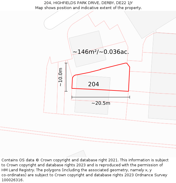 204, HIGHFIELDS PARK DRIVE, DERBY, DE22 1JY: Plot and title map