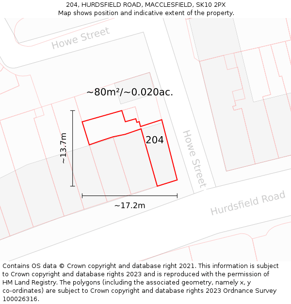 204, HURDSFIELD ROAD, MACCLESFIELD, SK10 2PX: Plot and title map