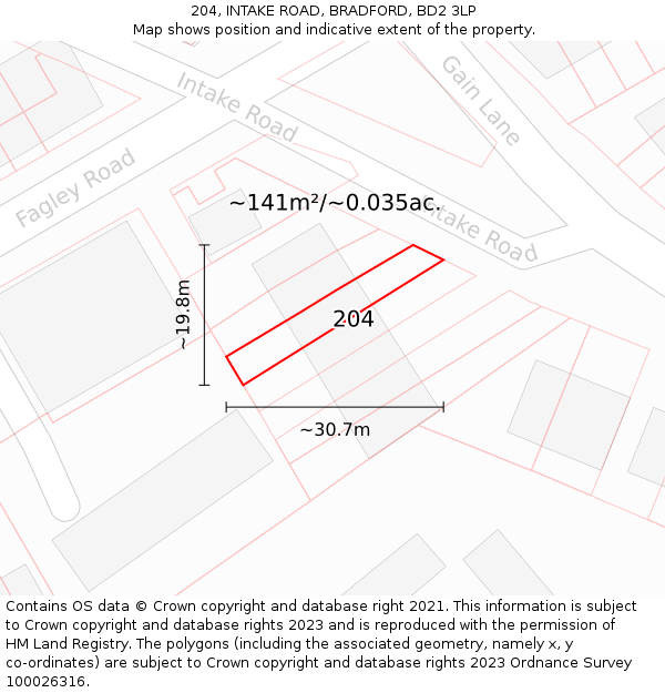 204, INTAKE ROAD, BRADFORD, BD2 3LP: Plot and title map