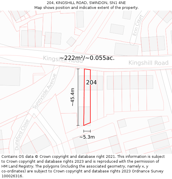 204, KINGSHILL ROAD, SWINDON, SN1 4NE: Plot and title map