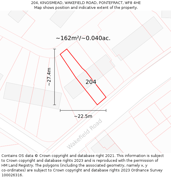 204, KINGSMEAD, WAKEFIELD ROAD, PONTEFRACT, WF8 4HE: Plot and title map