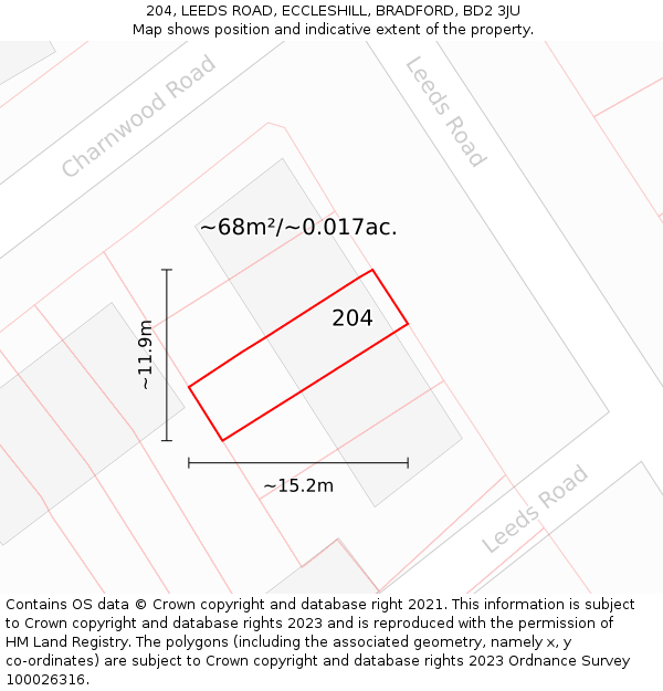 204, LEEDS ROAD, ECCLESHILL, BRADFORD, BD2 3JU: Plot and title map