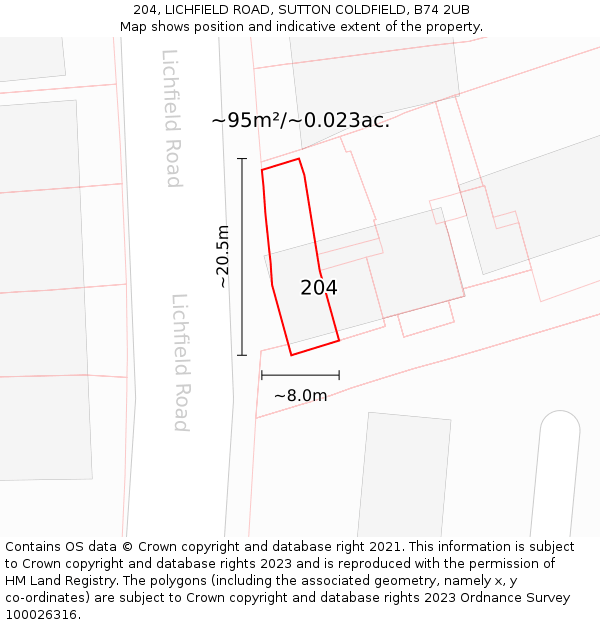 204, LICHFIELD ROAD, SUTTON COLDFIELD, B74 2UB: Plot and title map