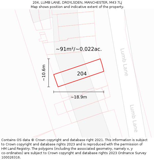 204, LUMB LANE, DROYLSDEN, MANCHESTER, M43 7LJ: Plot and title map