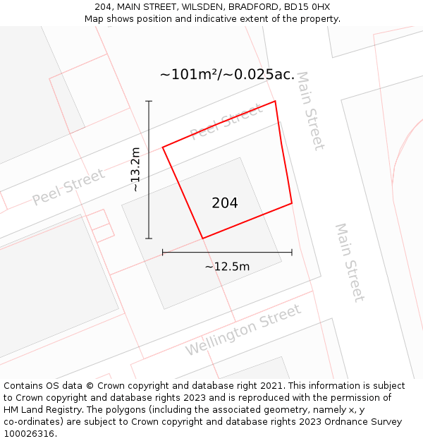 204, MAIN STREET, WILSDEN, BRADFORD, BD15 0HX: Plot and title map