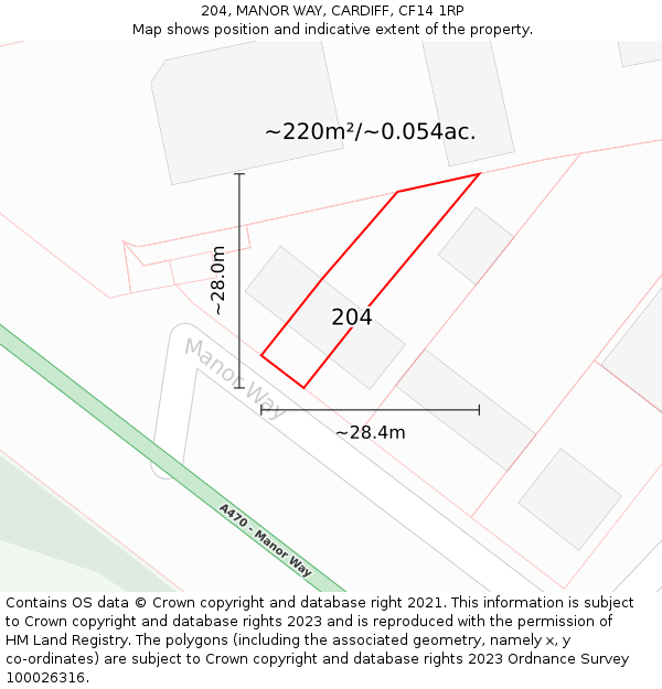 204, MANOR WAY, CARDIFF, CF14 1RP: Plot and title map
