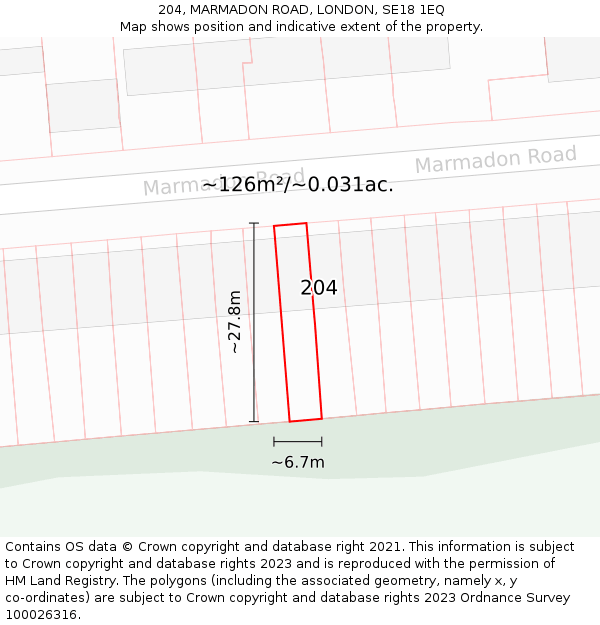 204, MARMADON ROAD, LONDON, SE18 1EQ: Plot and title map