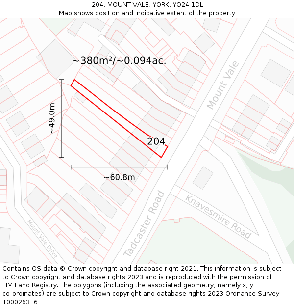 204, MOUNT VALE, YORK, YO24 1DL: Plot and title map