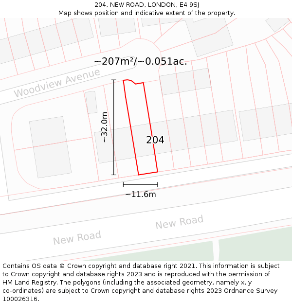 204, NEW ROAD, LONDON, E4 9SJ: Plot and title map