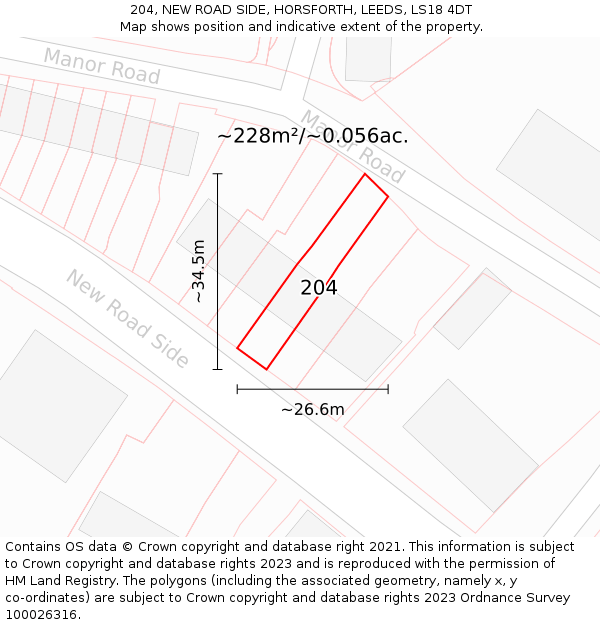 204, NEW ROAD SIDE, HORSFORTH, LEEDS, LS18 4DT: Plot and title map