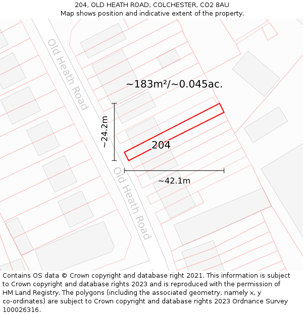 204, OLD HEATH ROAD, COLCHESTER, CO2 8AU: Plot and title map