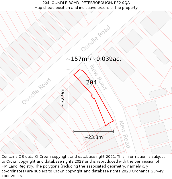 204, OUNDLE ROAD, PETERBOROUGH, PE2 9QA: Plot and title map