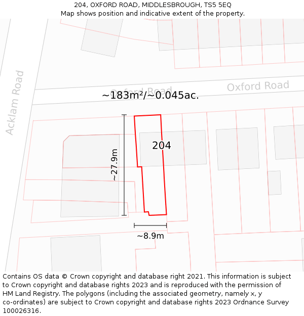 204, OXFORD ROAD, MIDDLESBROUGH, TS5 5EQ: Plot and title map