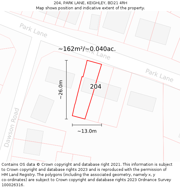 204, PARK LANE, KEIGHLEY, BD21 4RH: Plot and title map