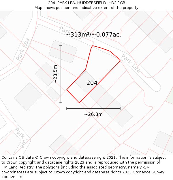 204, PARK LEA, HUDDERSFIELD, HD2 1GR: Plot and title map
