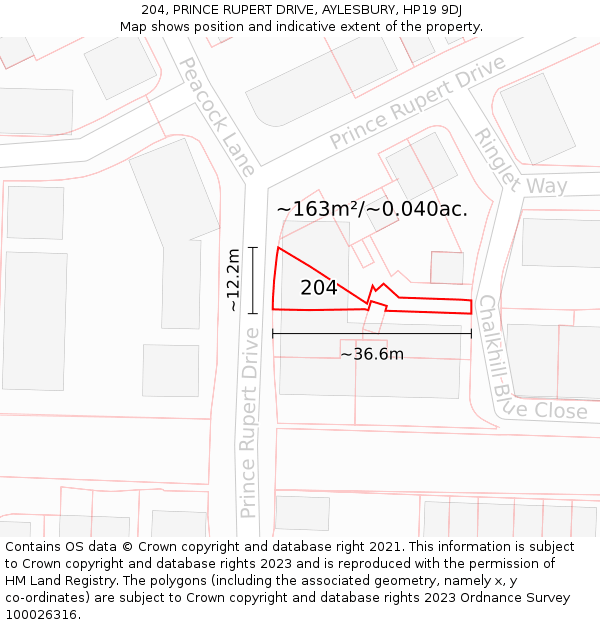 204, PRINCE RUPERT DRIVE, AYLESBURY, HP19 9DJ: Plot and title map