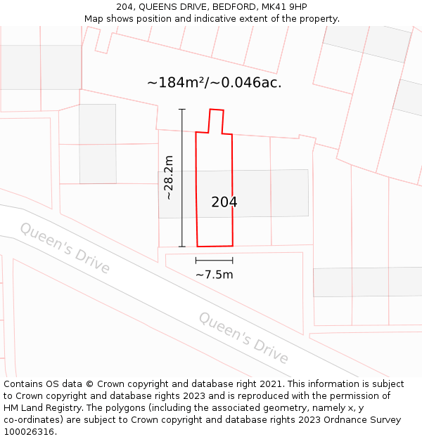 204, QUEENS DRIVE, BEDFORD, MK41 9HP: Plot and title map
