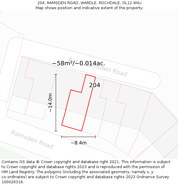 204, RAMSDEN ROAD, WARDLE, ROCHDALE, OL12 9NU: Plot and title map