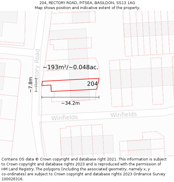 204, RECTORY ROAD, PITSEA, BASILDON, SS13 1AG: Plot and title map