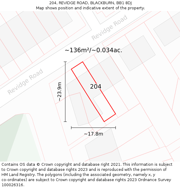 204, REVIDGE ROAD, BLACKBURN, BB1 8DJ: Plot and title map