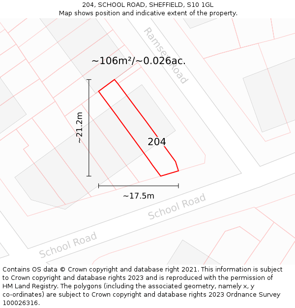 204, SCHOOL ROAD, SHEFFIELD, S10 1GL: Plot and title map