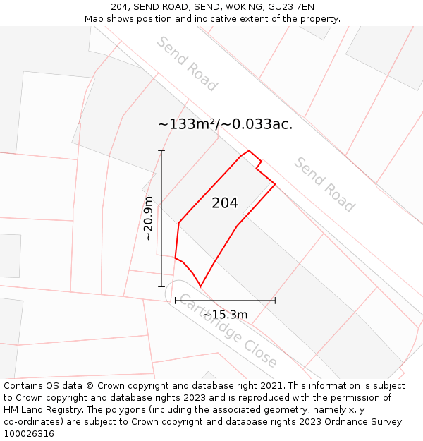 204, SEND ROAD, SEND, WOKING, GU23 7EN: Plot and title map