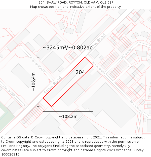 204, SHAW ROAD, ROYTON, OLDHAM, OL2 6EF: Plot and title map