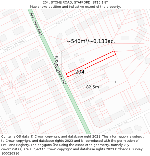 204, STONE ROAD, STAFFORD, ST16 1NT: Plot and title map