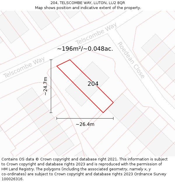 204, TELSCOMBE WAY, LUTON, LU2 8QR: Plot and title map