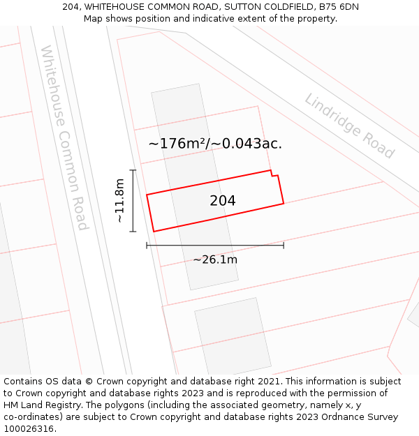 204, WHITEHOUSE COMMON ROAD, SUTTON COLDFIELD, B75 6DN: Plot and title map