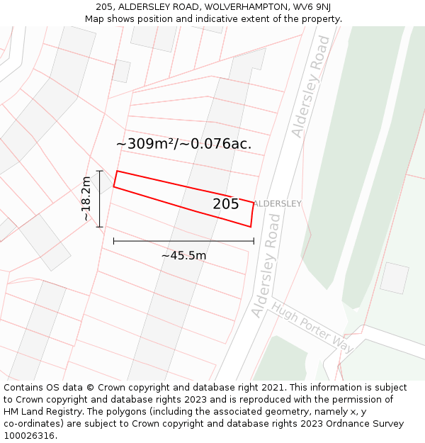 205, ALDERSLEY ROAD, WOLVERHAMPTON, WV6 9NJ: Plot and title map
