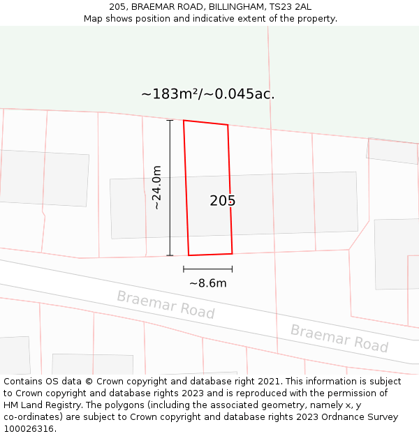 205, BRAEMAR ROAD, BILLINGHAM, TS23 2AL: Plot and title map