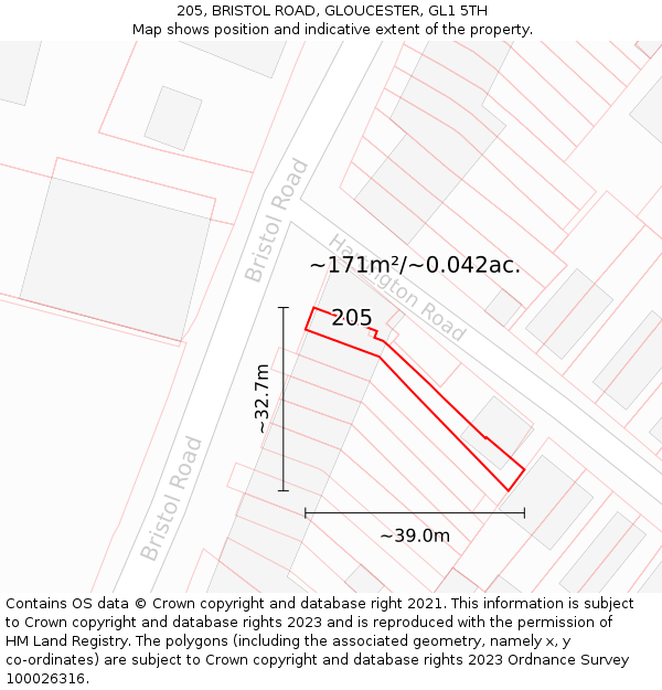 205, BRISTOL ROAD, GLOUCESTER, GL1 5TH: Plot and title map